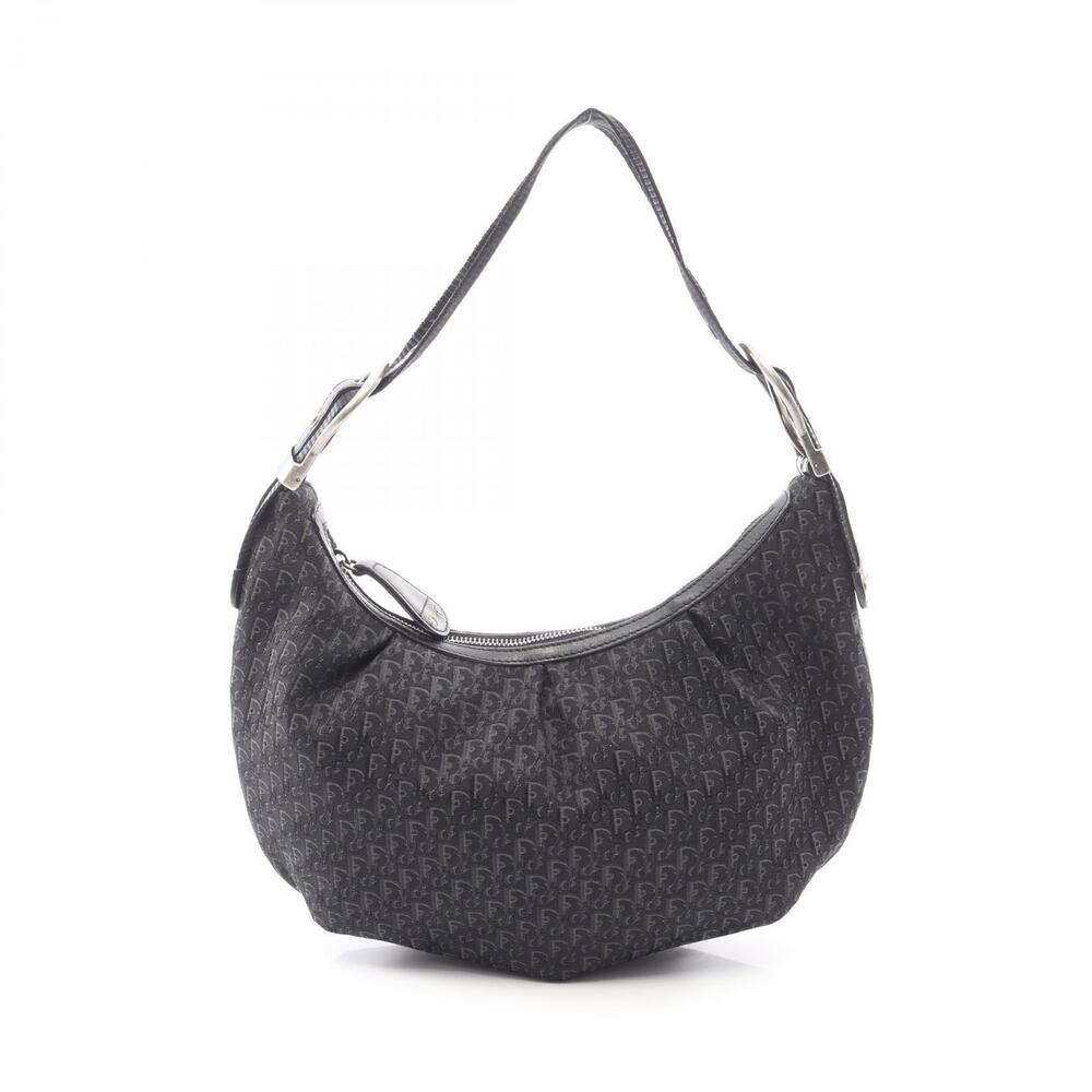 Christian Dior Oblique Shoulder Bag Canvas Leather Black